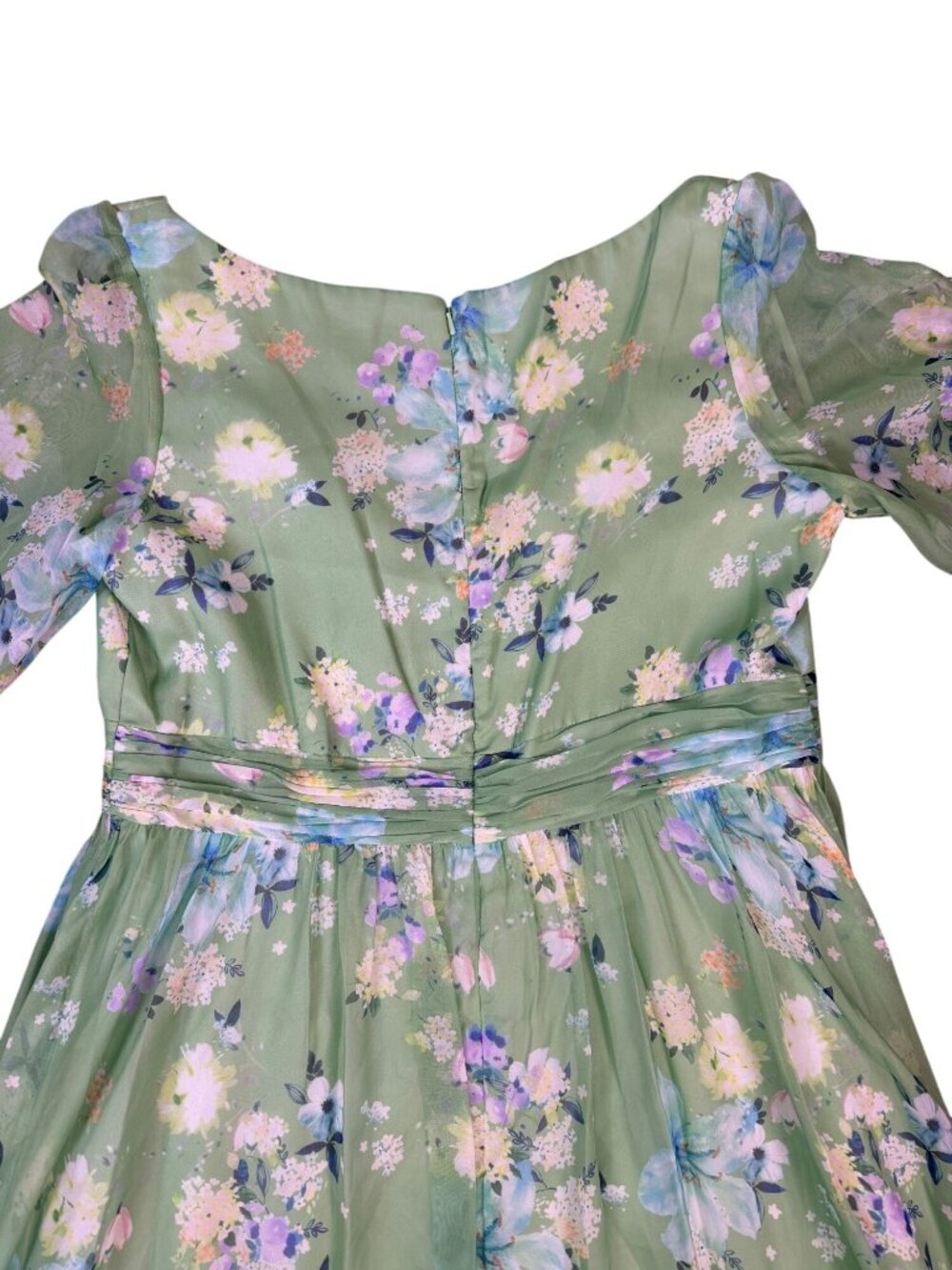 Mac Duggal Womens Green Floral Polyester Maxi Dress Elegant Bell Sleeves Sz 16 - Picture 5 of 12